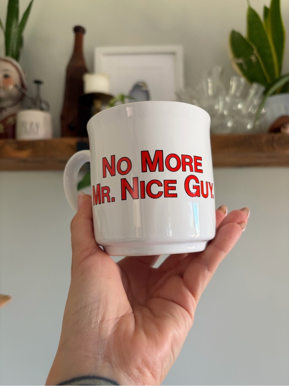 White Ceramic Mug with Red "No More Mr. Nice Guy" Text